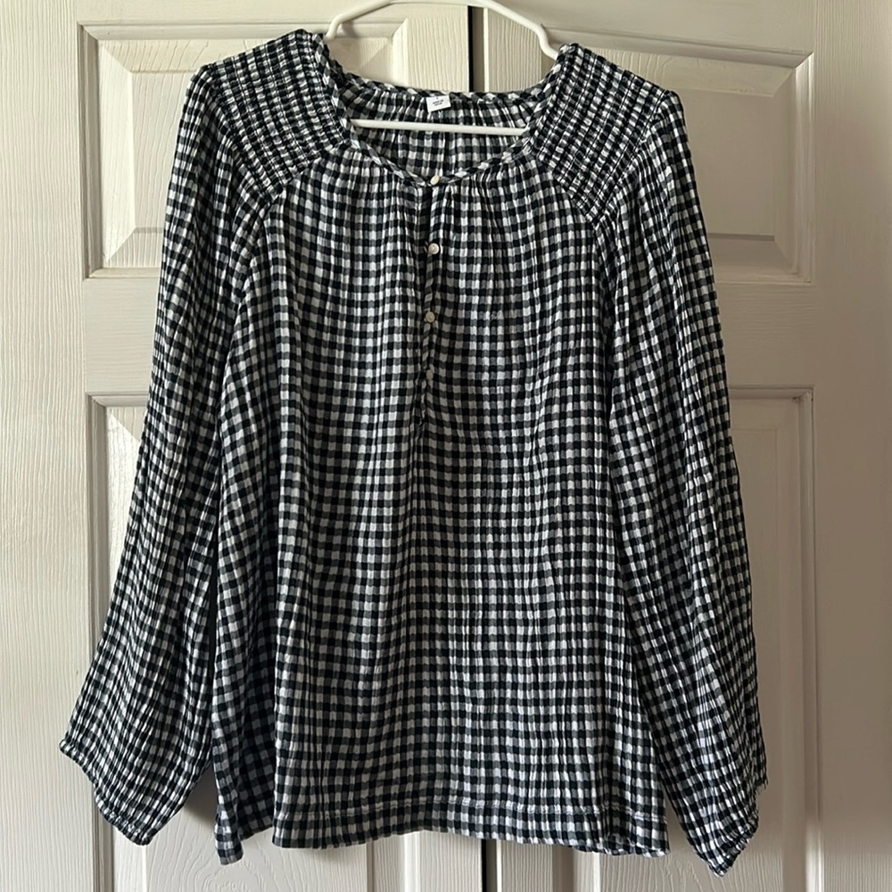 Navy Blue Gingham Old Navy Blouse